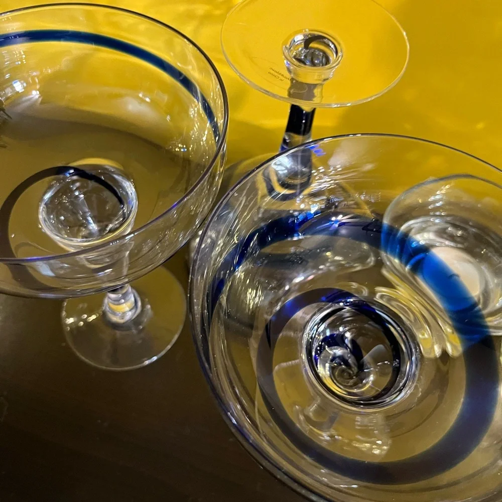 Set of 2 Pier 1 cobalt blue swirl mouthblown margarita glasses